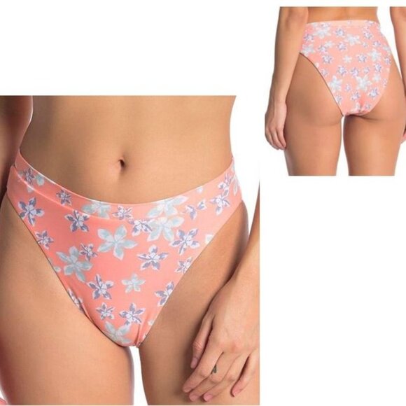Becca French Cut Hi Leg Floral Bikini Swim Bottoms NEW Size L - Picture 1 of 11